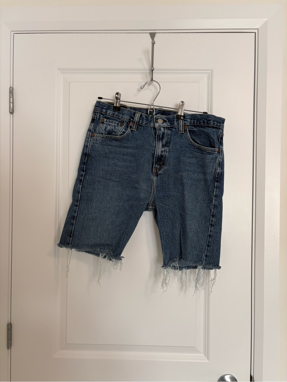 Levi's Blue Denim Jean Shorts with Frayed Hem